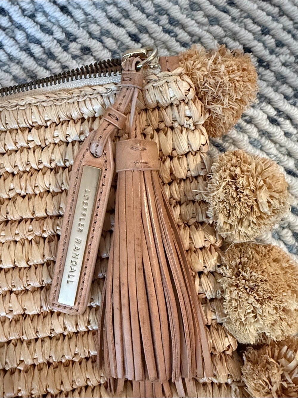 Loeffler Randall rafia Pom-Pom Wristlet Clutch in Tan - Picture 2 of 5